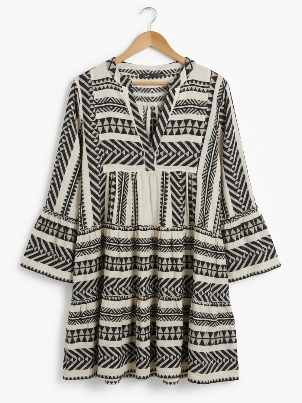Devotion Twins Ella Geometric Jacquard Tunic Mini Dress - Black & Off-White Med.